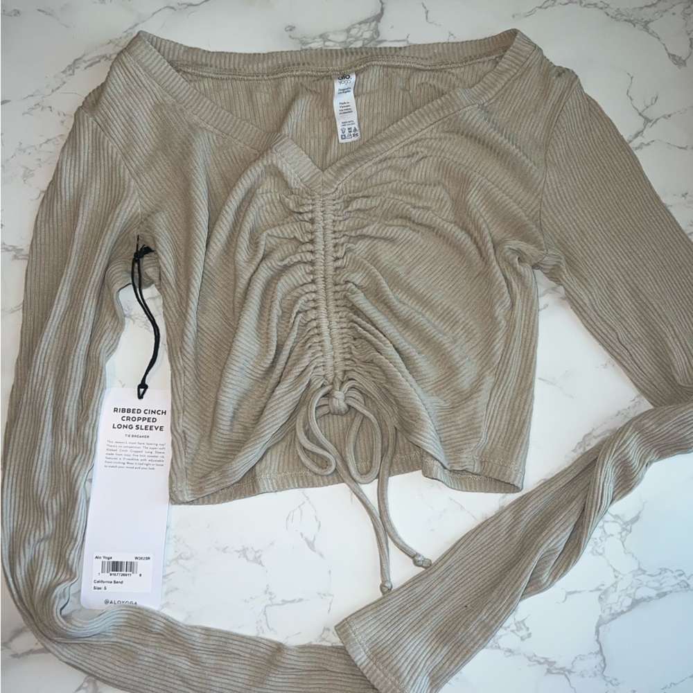 ALO Yoga Ribbed Cinch Crop Top in Beige